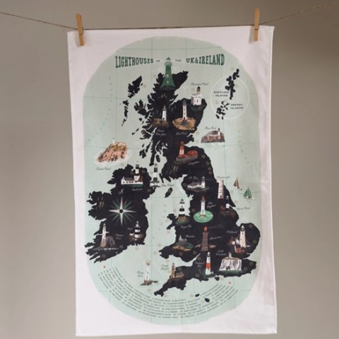 Lighthouses of the UK Cotton Tea Towel - Made in the UK